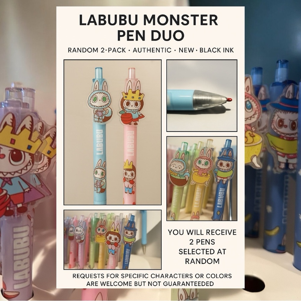 Labubu Monster Pen Duo | Random 2-Pack • Authentic & New • Black Ink